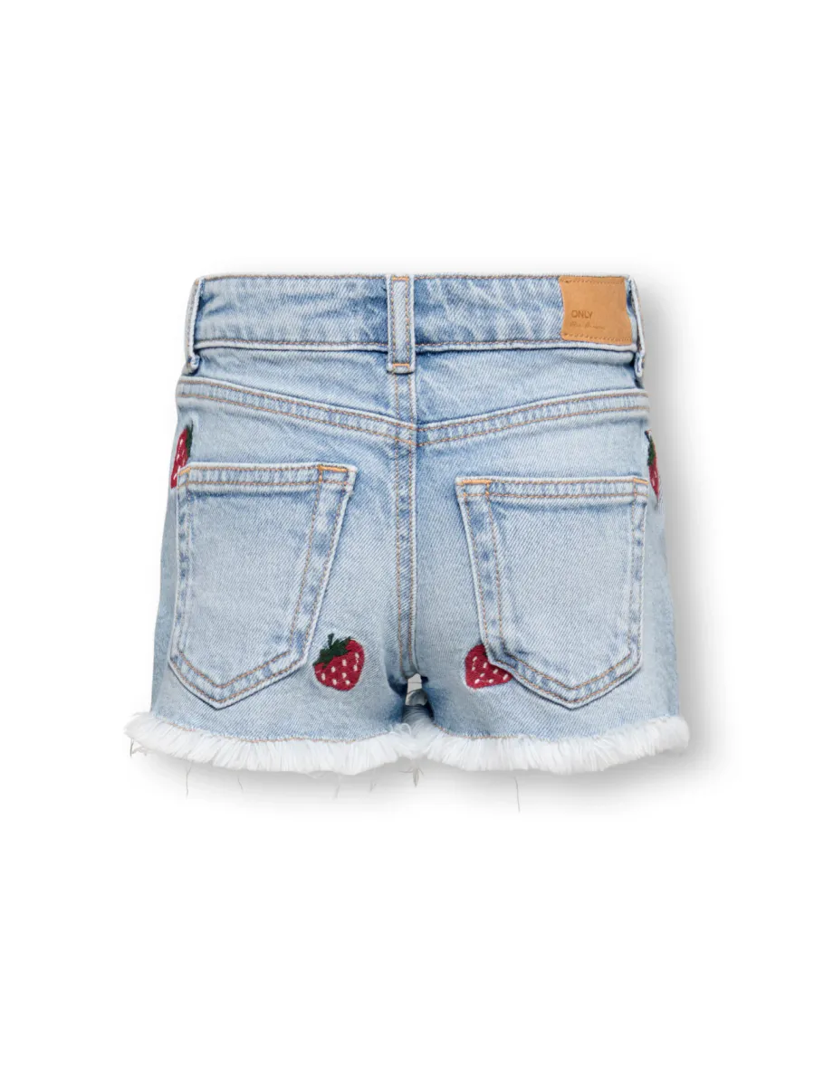 Only Kids Robyn Shorts Straight Fit Light Blue Denim Strawberry Embroidery