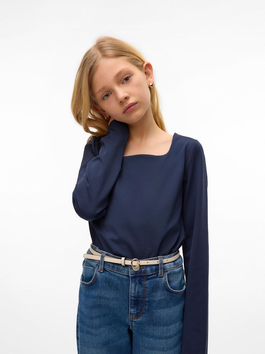 Vero Moda Girl Million topp firkantet hals lang erm  blå