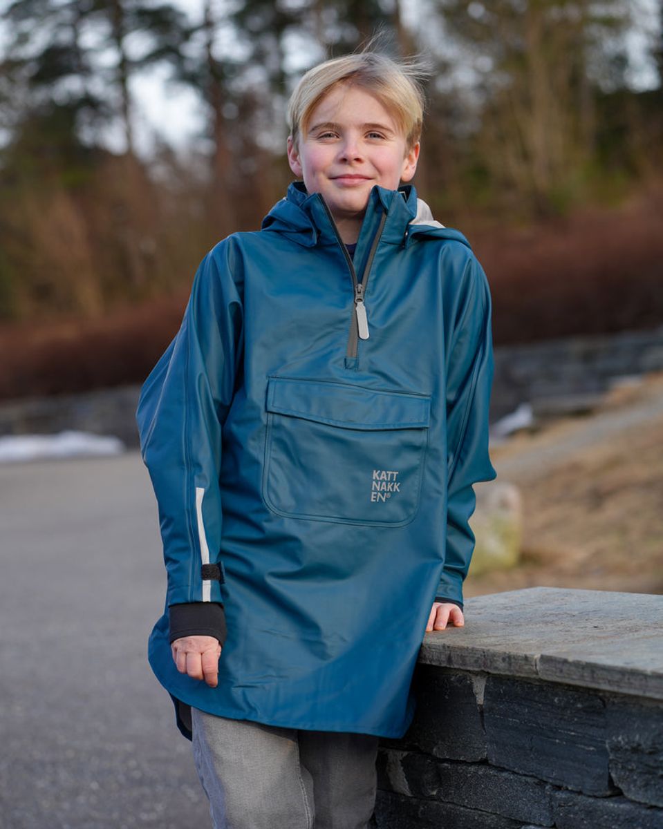 Kattnakken Regnponcho Barn og Junior Seiler Blå