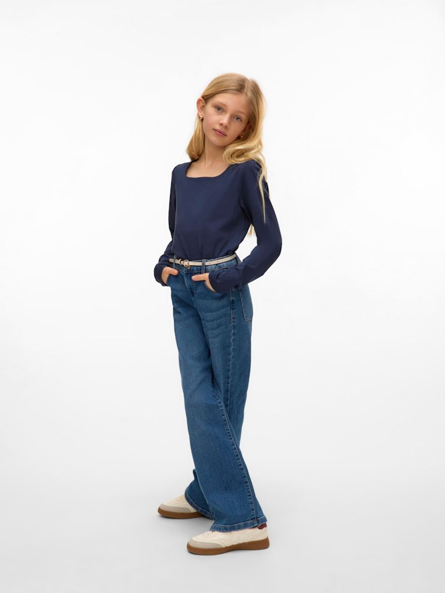 Vero Moda Girl Million topp firkantet hals lang erm  blå